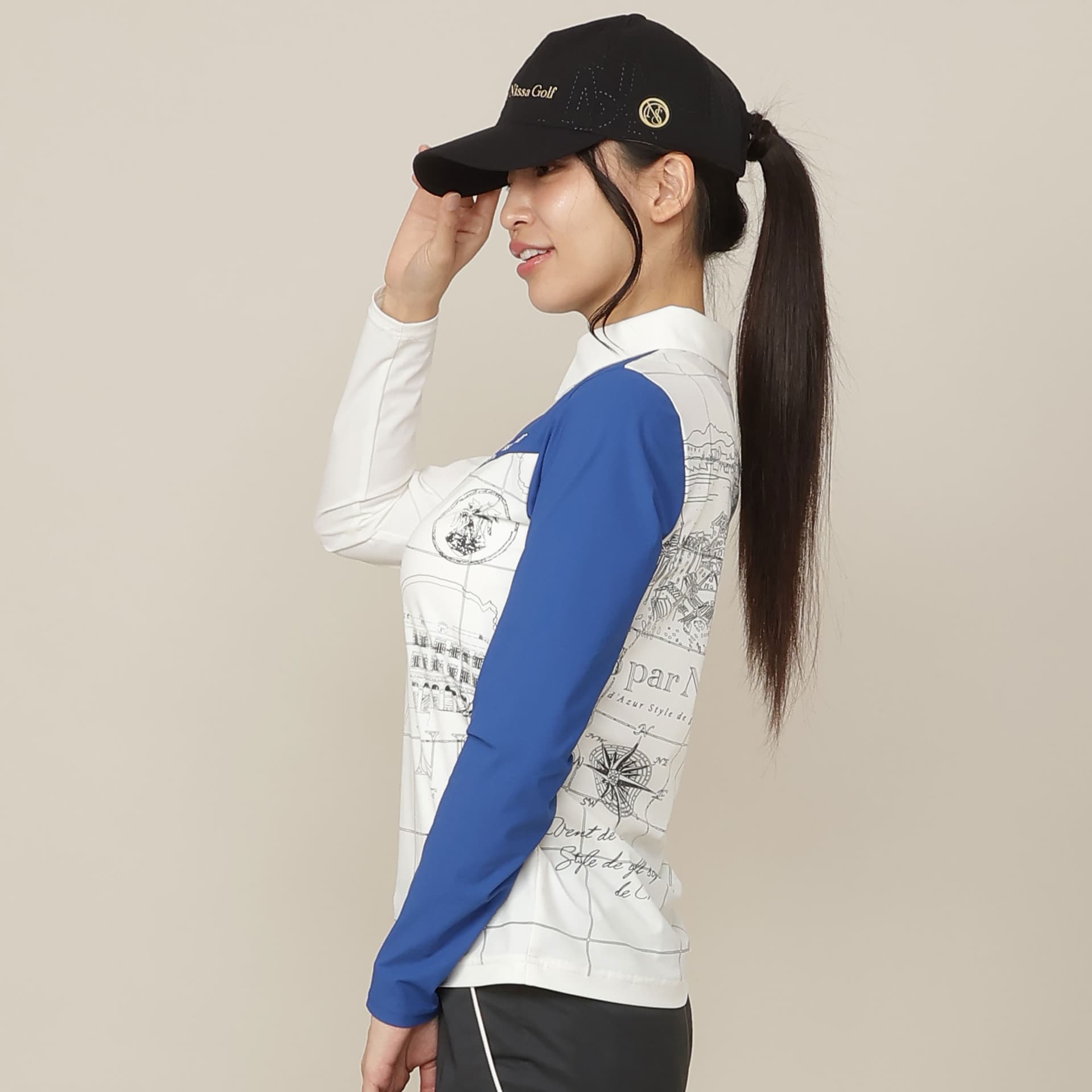 【Women's】【透湿性/防シワ性】地図プリントジャージーシャツ