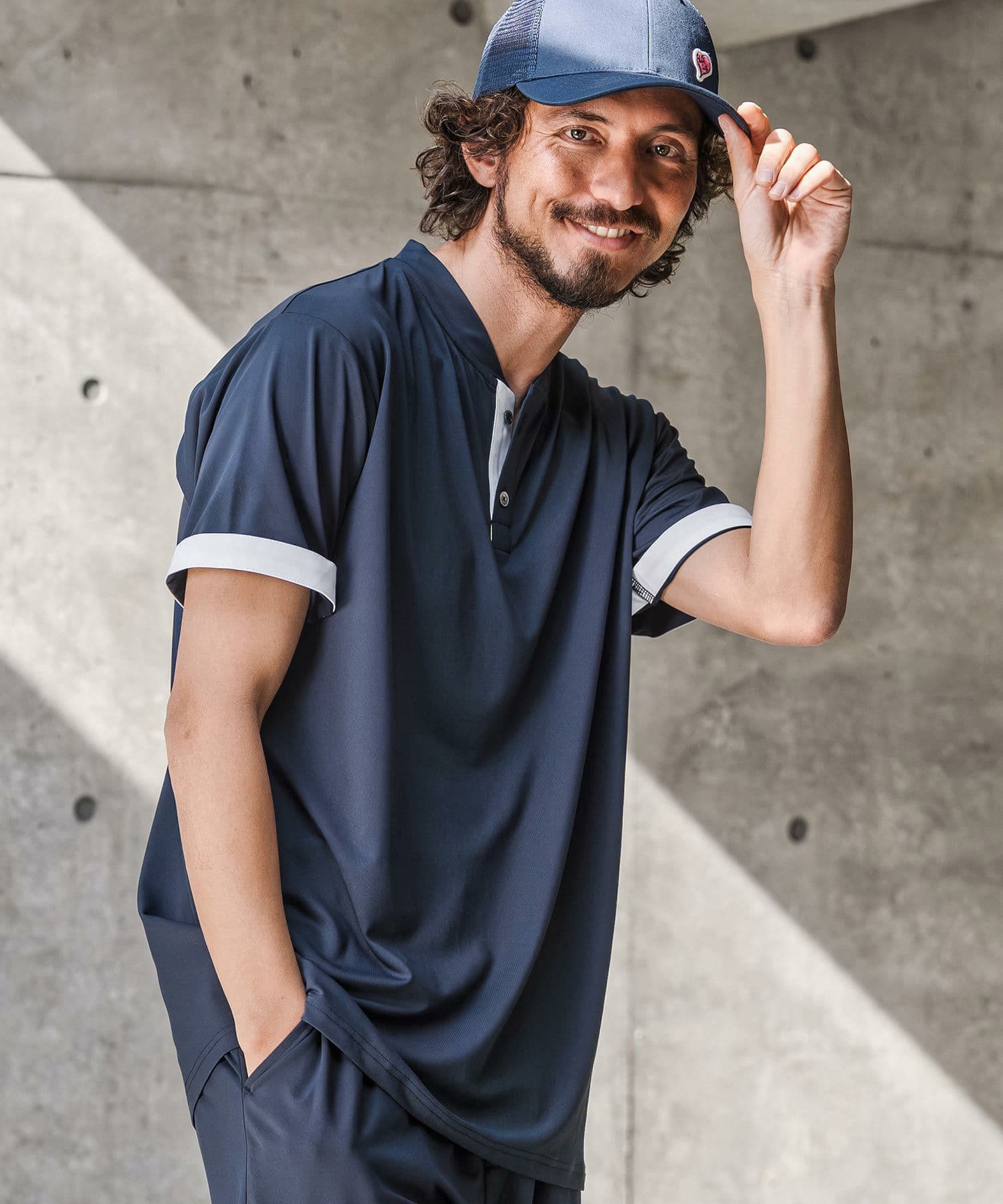【Men's】ノーカラーポロシャツ