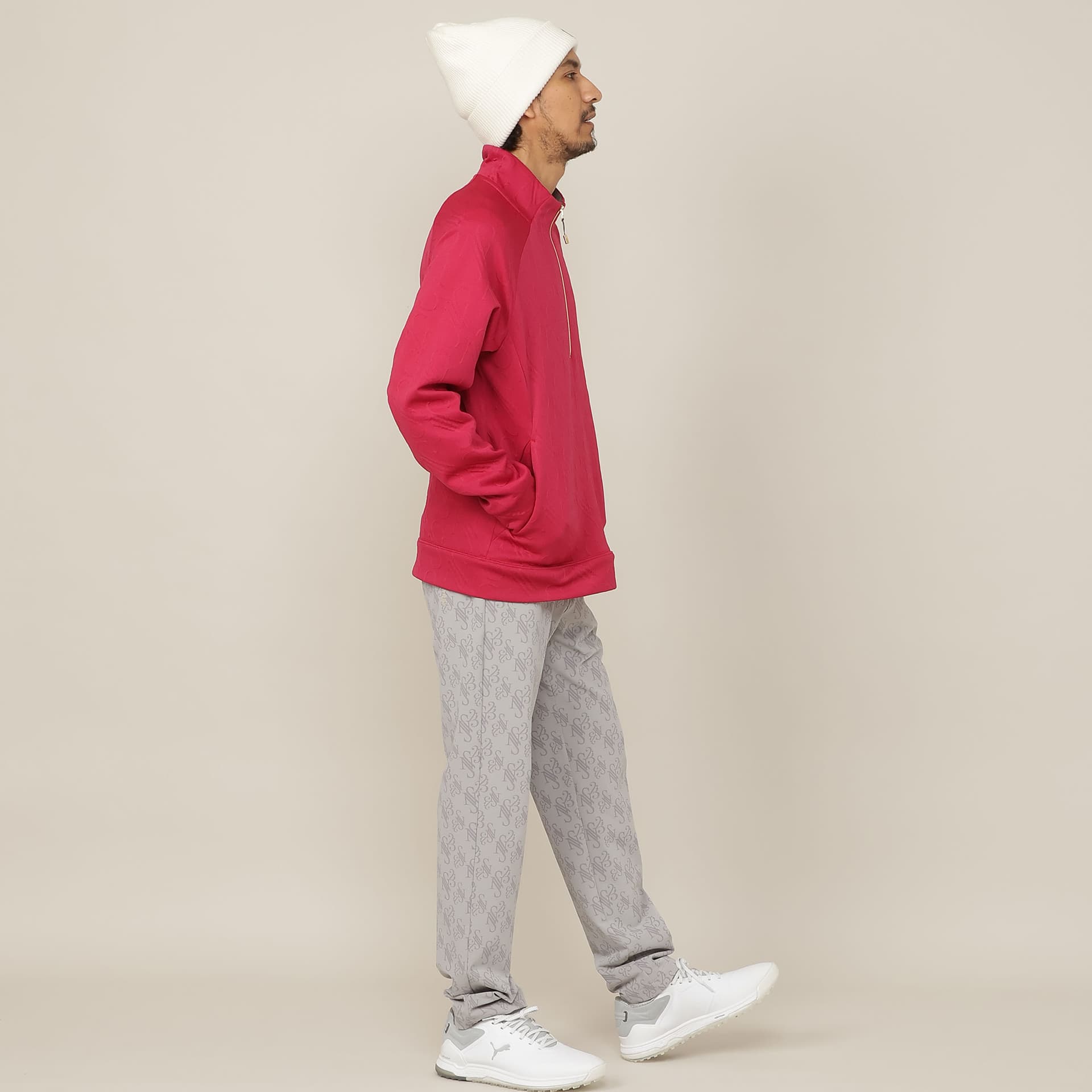 【Men's】ジャカード ハーフZIPモックネック