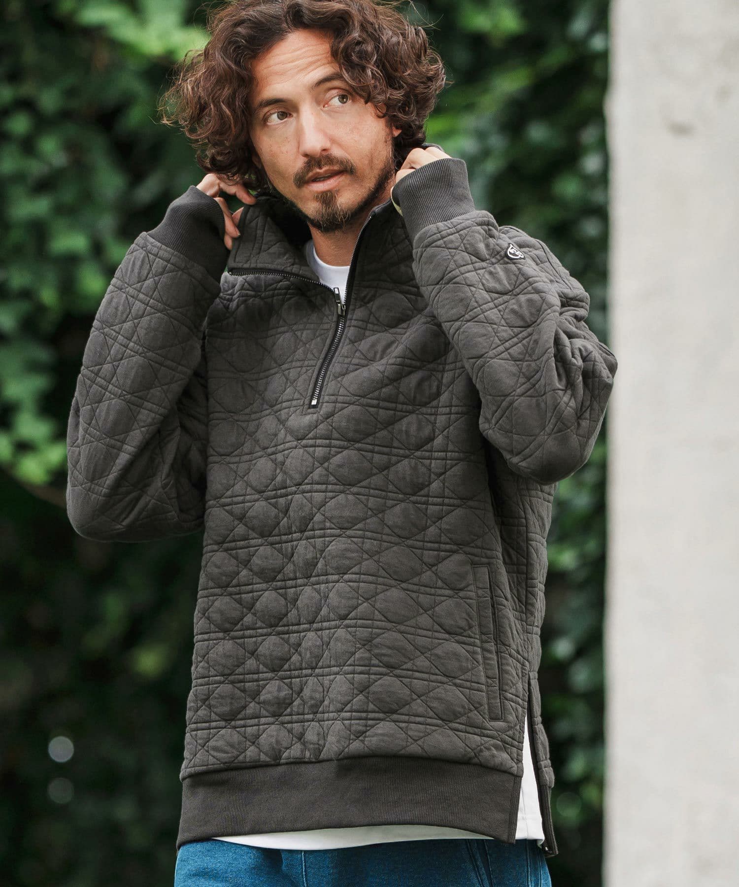 【Men's】キルティングハーフジッププルオーバー