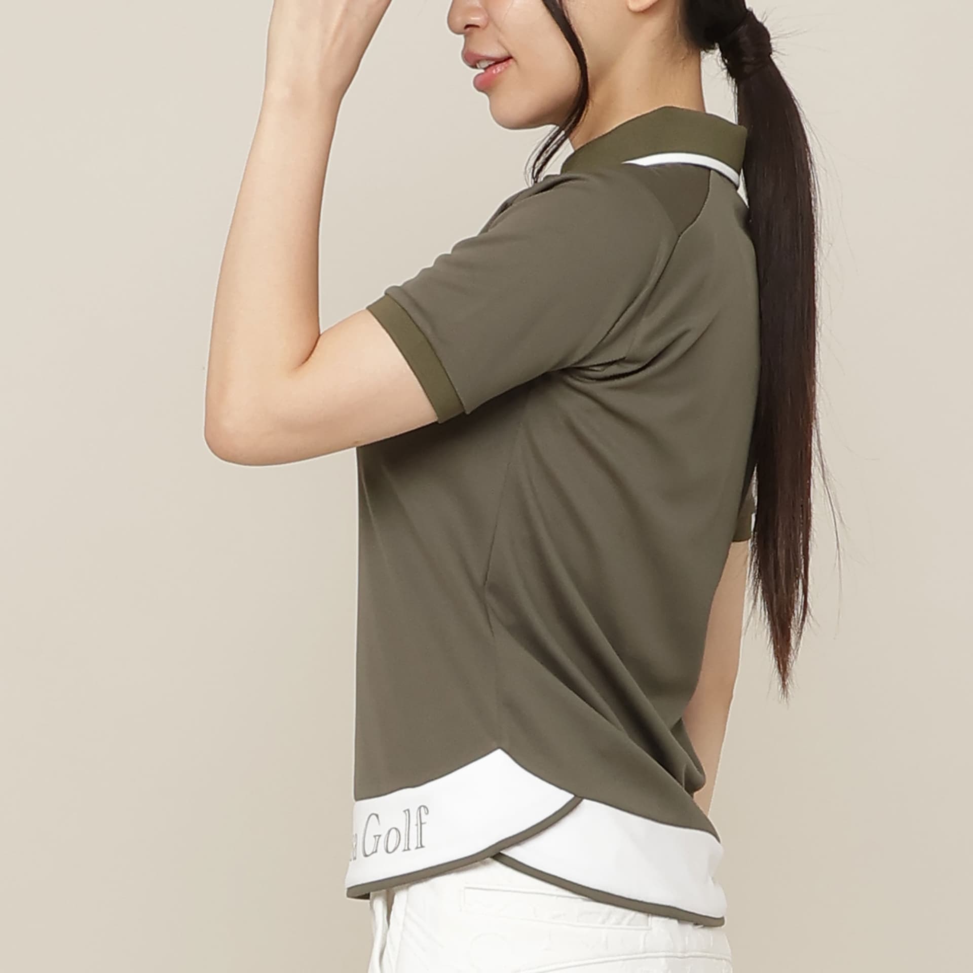 【Women's】【吸水速乾/UVカット/接触冷感】ロゴ編み半袖ポロシャツ