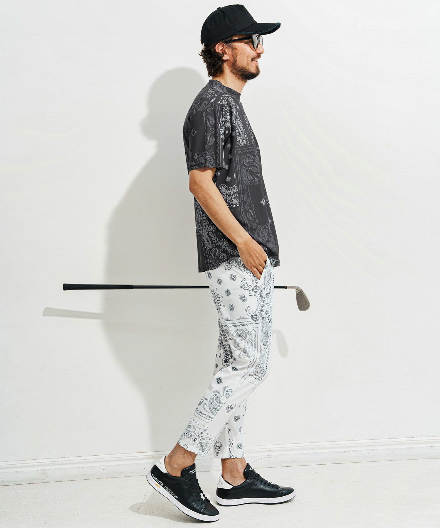 【Men's】ペイズリー柄半袖モックネック