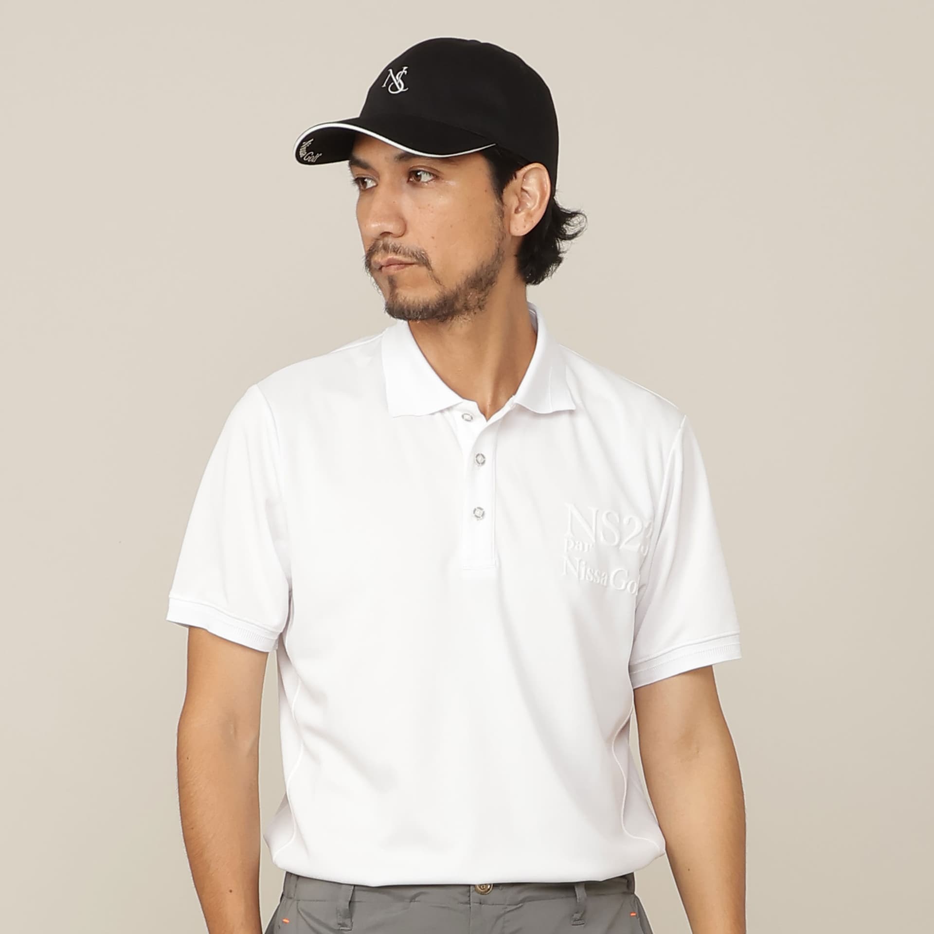 【Men's】【吸水速乾/UVカット/接触冷感】立体ロゴ半袖ポロシャツ