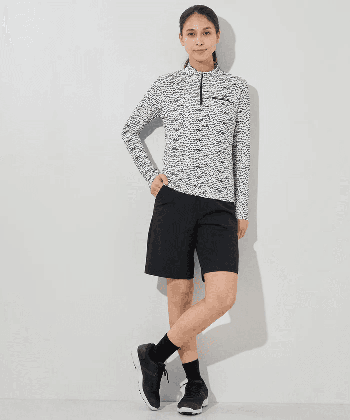 【Women's】ウェーブボーダー柄 UVハーフジップ長袖PO
