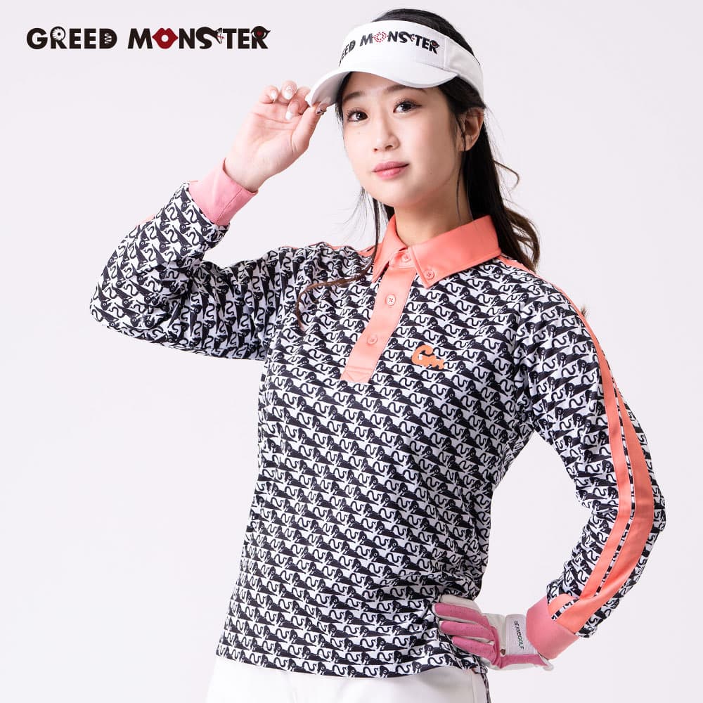 【Women's】アテラ総柄 長袖ポロ