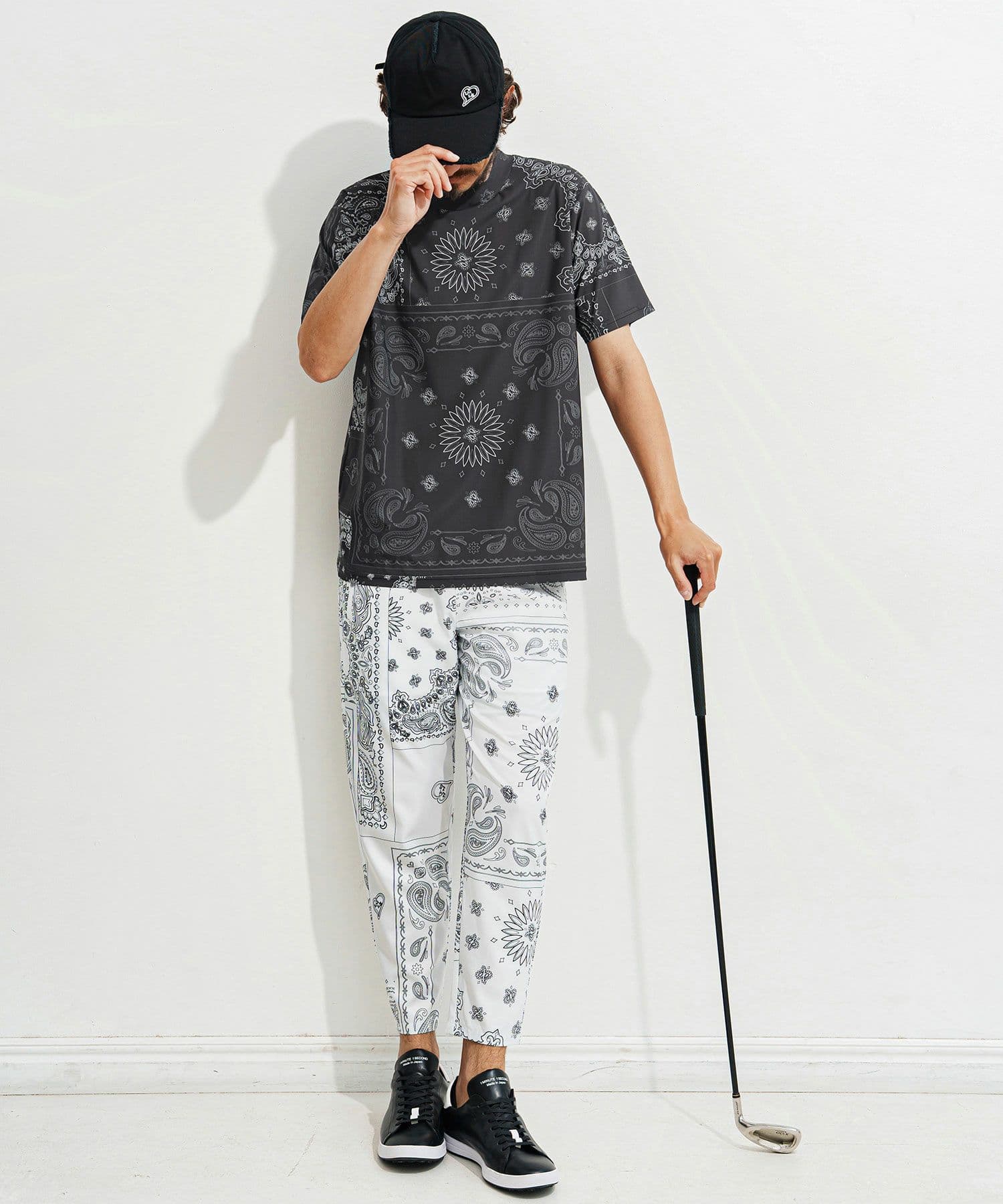 【Men's】ペイズリー柄半袖モックネック