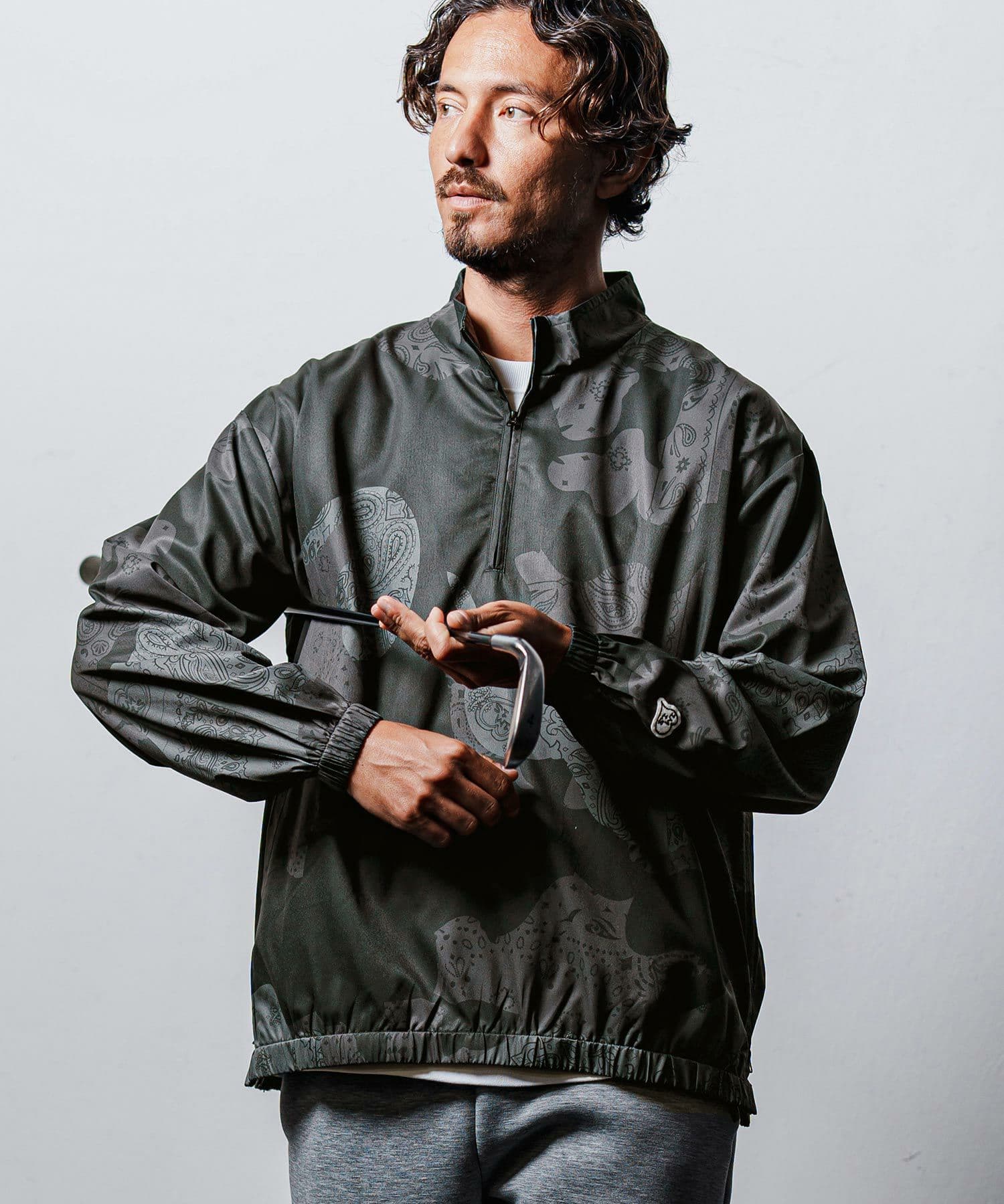 【Men's】カモフラージュペイズリー柄ハイネックジップブルゾン