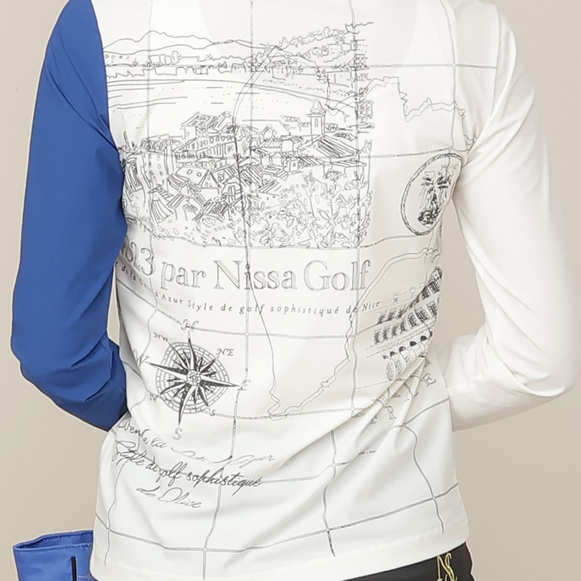 【Women's】【透湿性/防シワ性】地図プリントジャージーシャツ