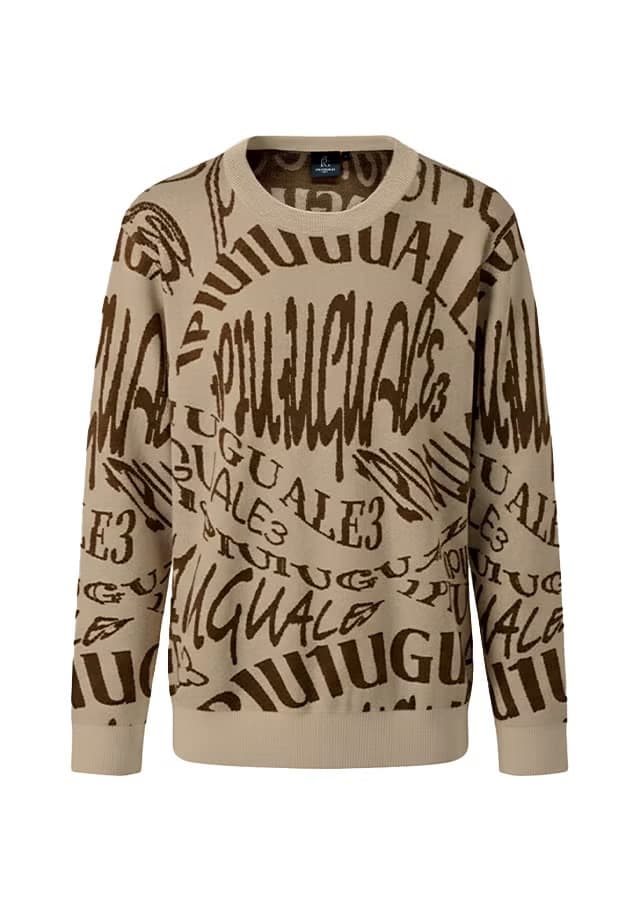【Men's】Melting LetterJacquard Knit Crew