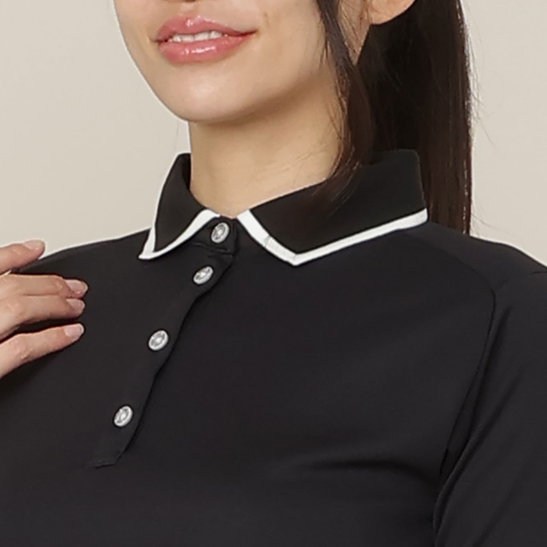 【Women's】【吸水速乾/UVカット/接触冷感】ロゴ編み半袖ポロシャツ