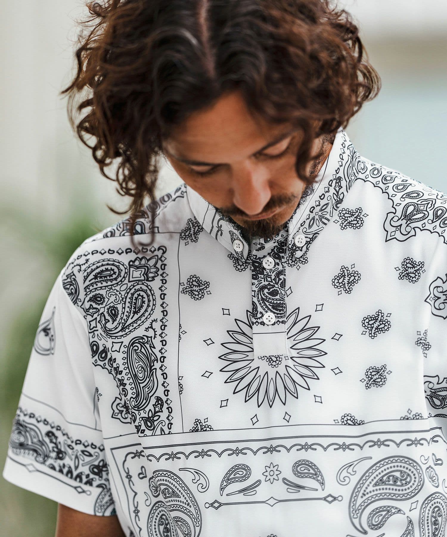 【Men's】ペイズリー柄ポロシャツ