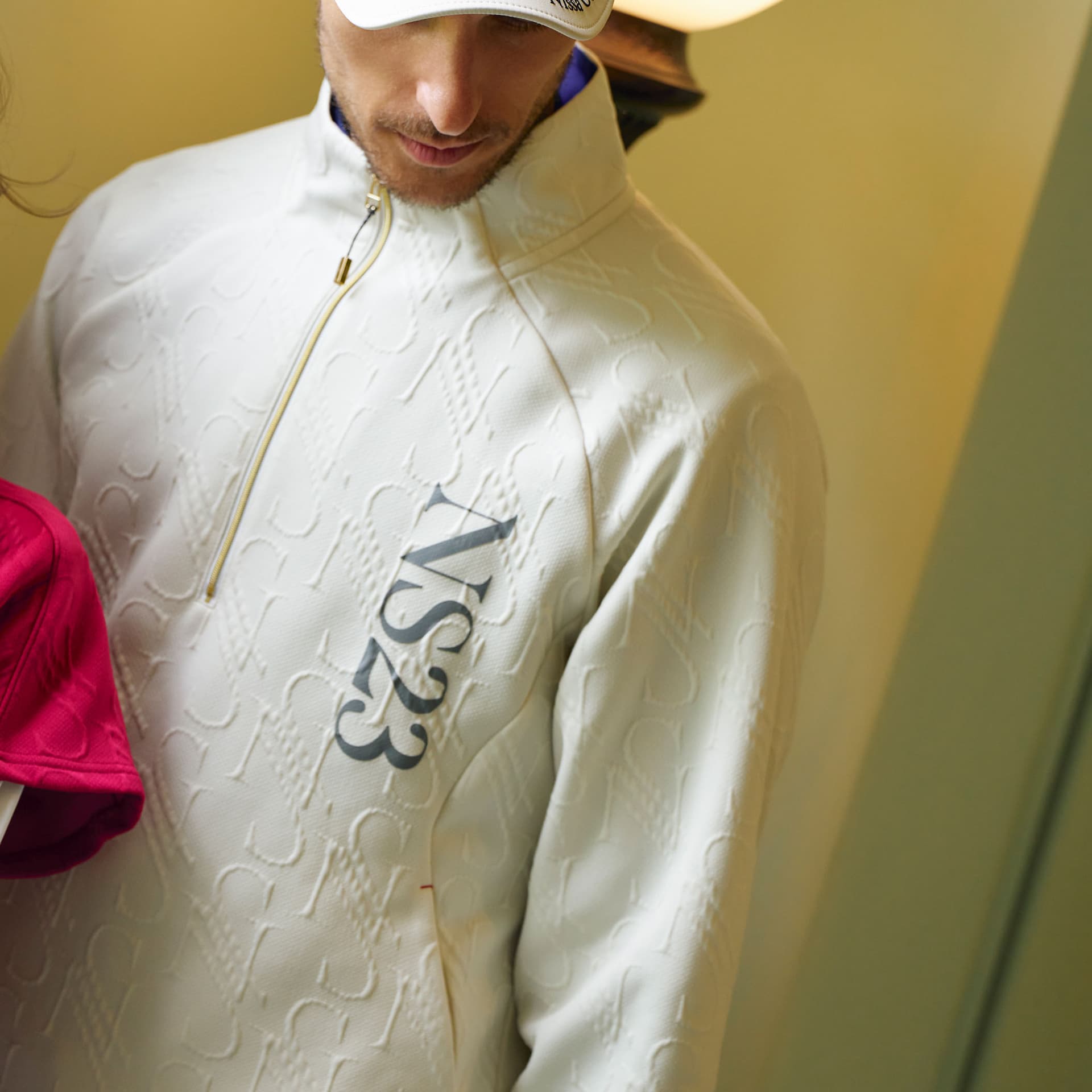 【Men's】ジャカード ハーフZIPモックネック