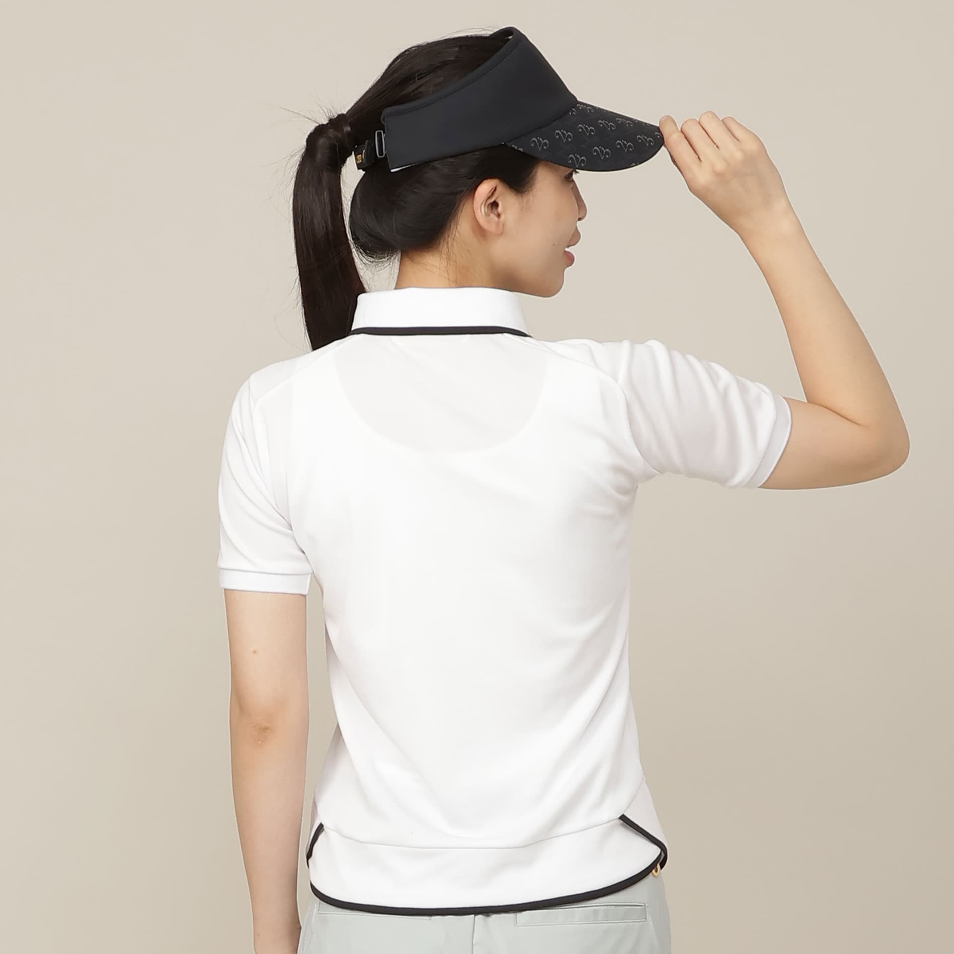 【Women's】【吸水速乾/UVカット/接触冷感】ロゴ編み半袖ポロシャツ