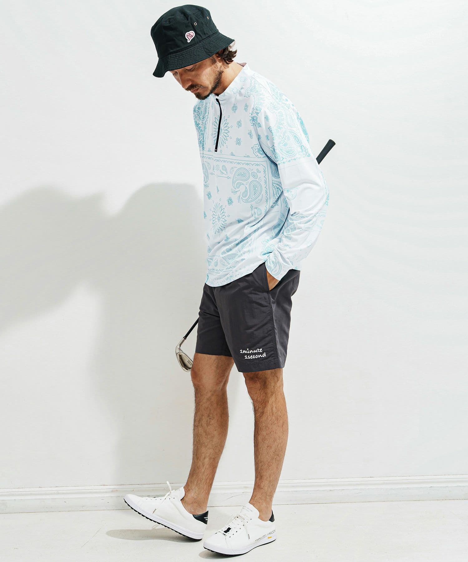 【Men's】ペイズリー柄ジップモックネックカットソー