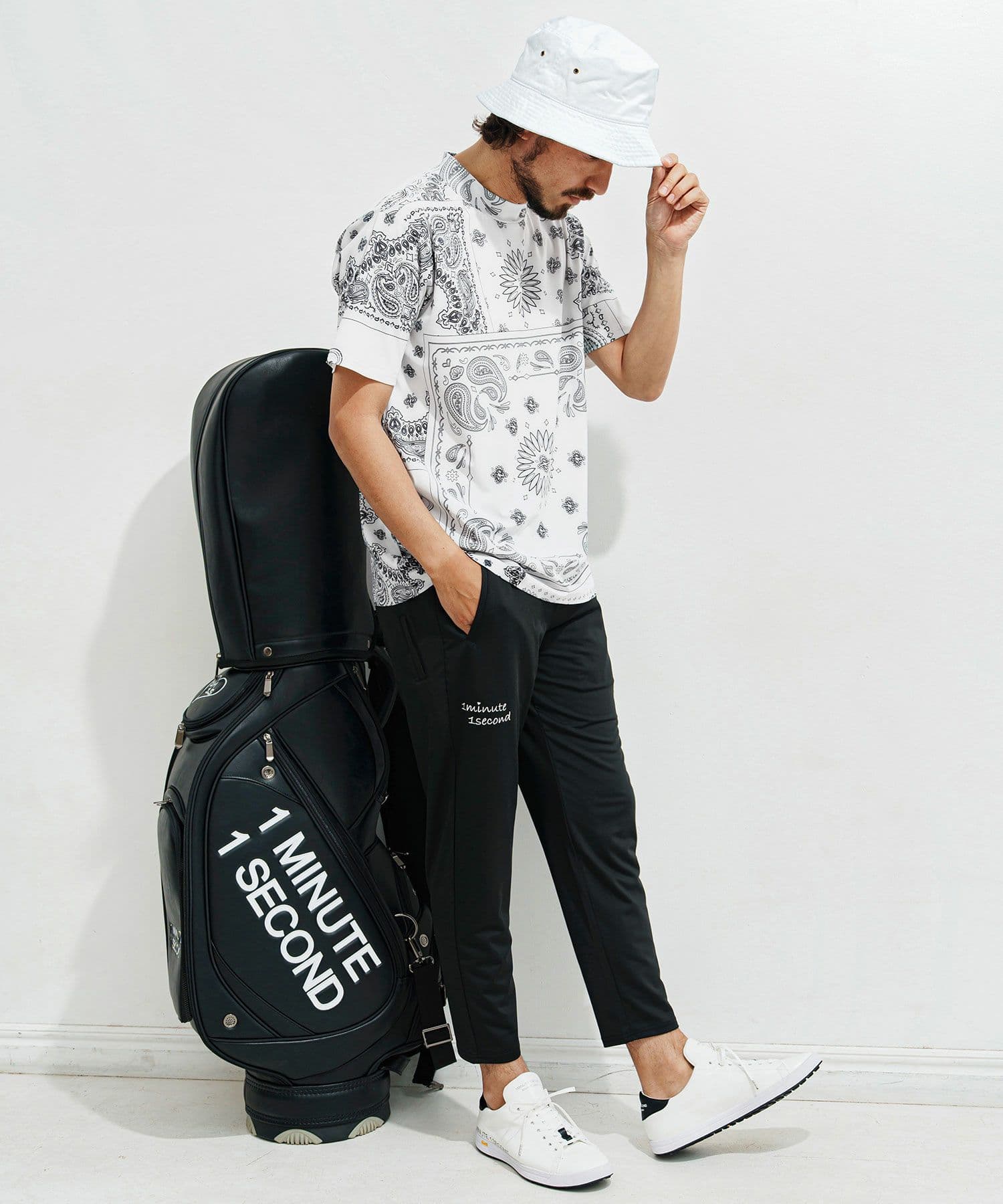 【Men's】ペイズリー柄半袖モックネック
