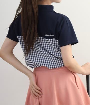 【Women's】Checkered mock neck