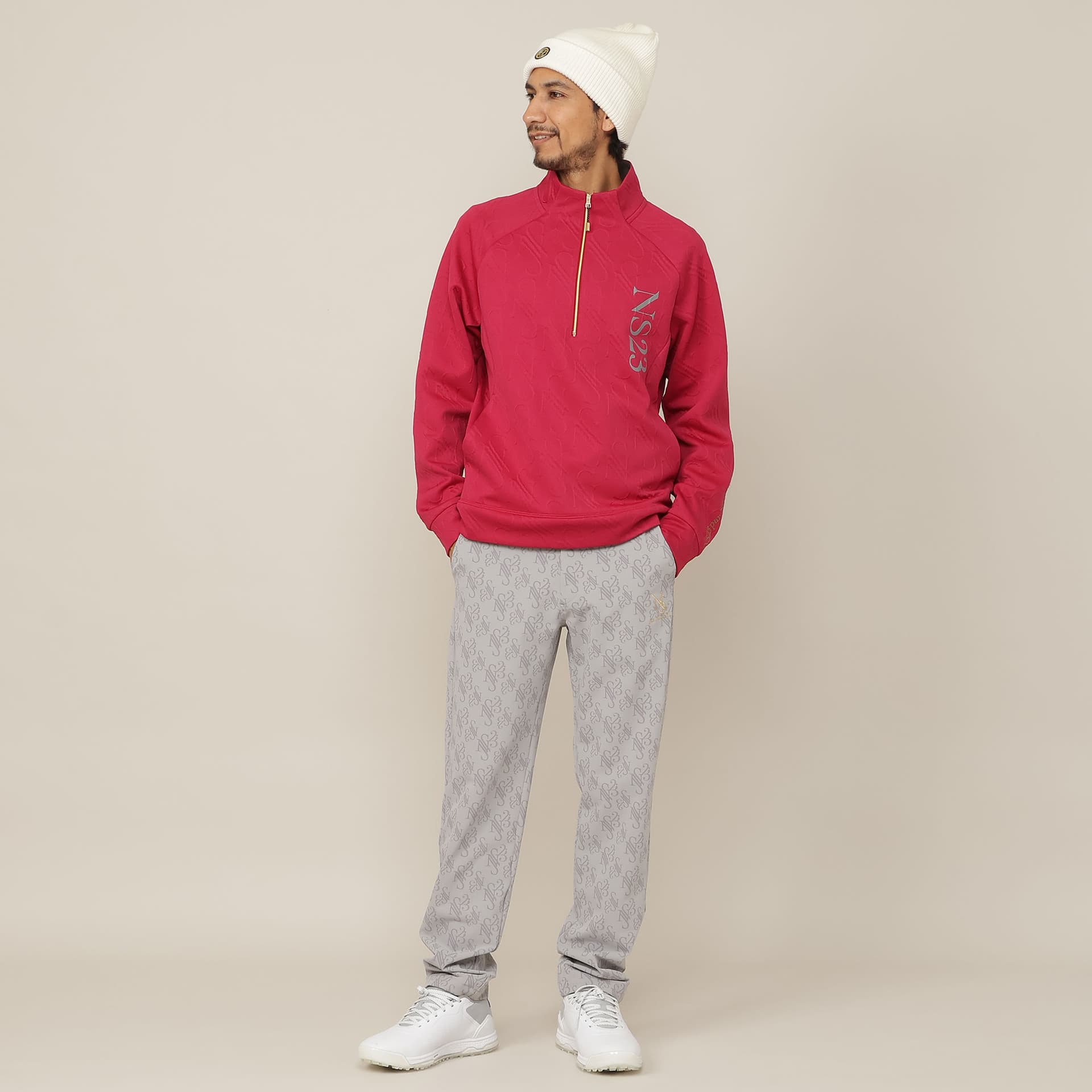 【Men's】ジャカード ハーフZIPモックネック