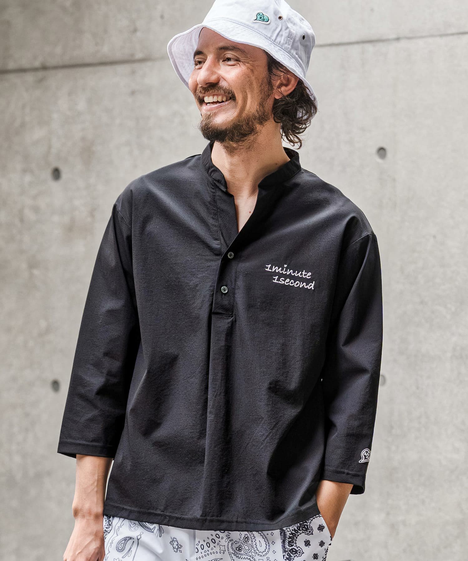 【Men's】バンドカラープルオーバーシャツ