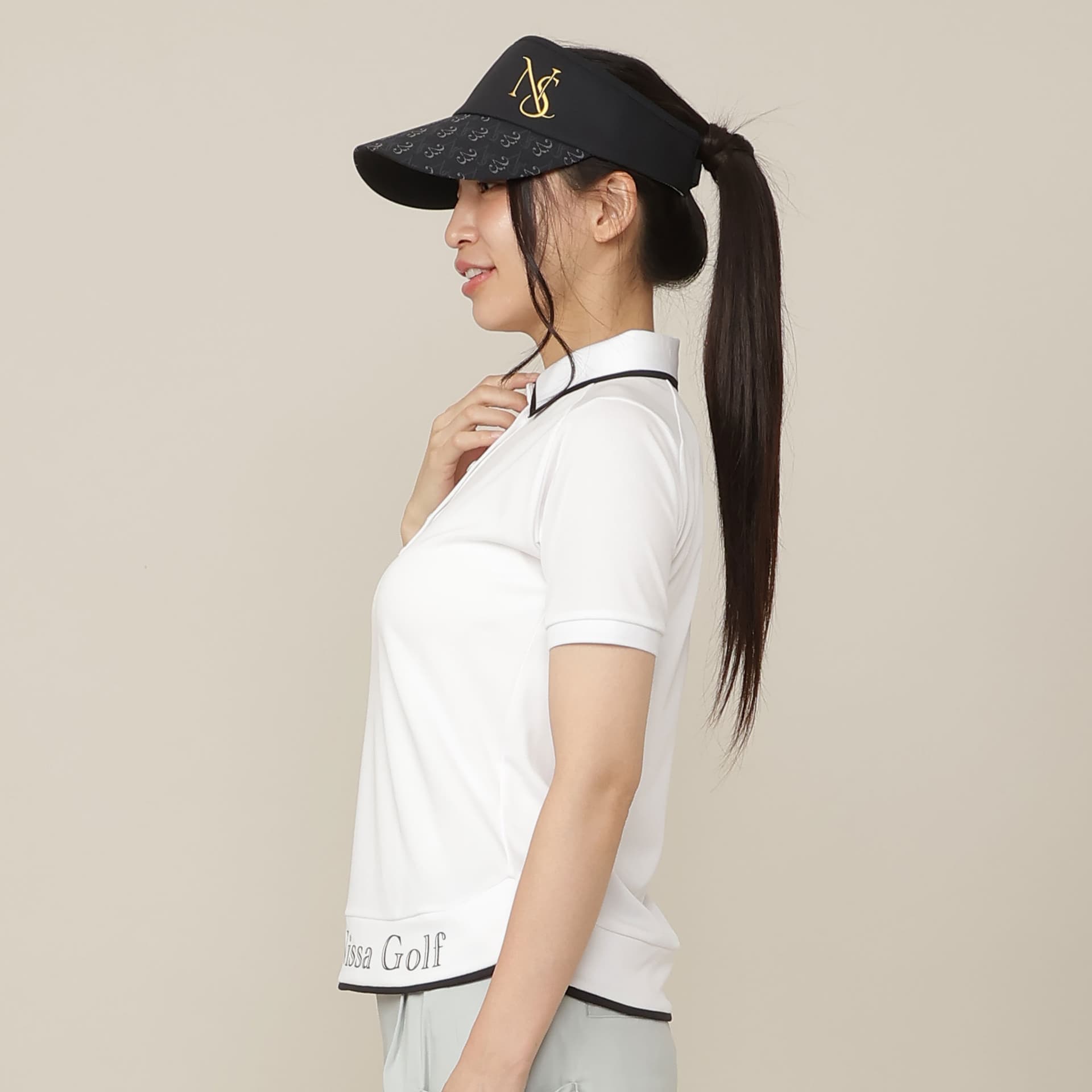【Women's】【吸水速乾/UVカット/接触冷感】ロゴ編み半袖ポロシャツ