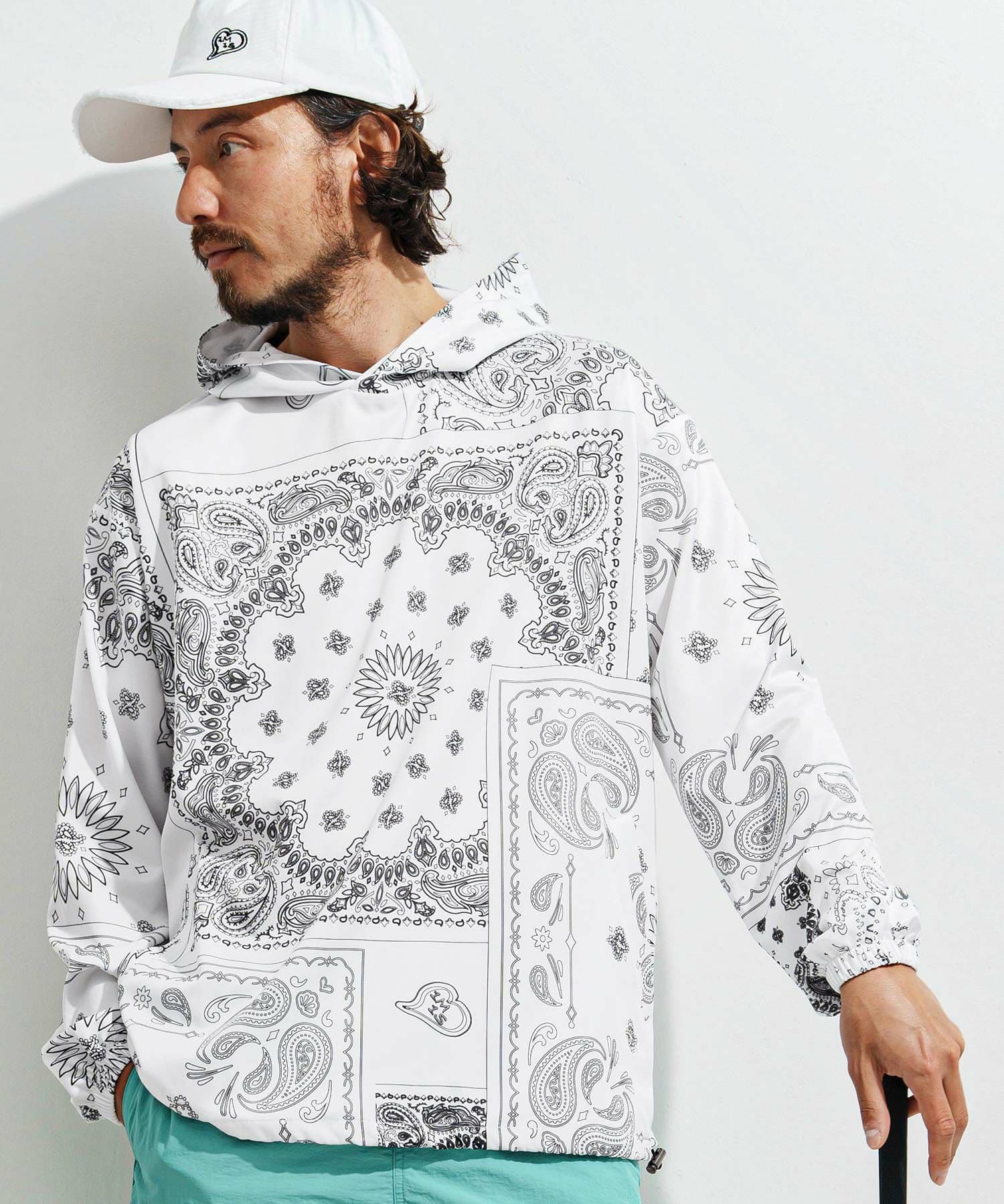 【Men's】ペイズリー柄フーディーブルゾン