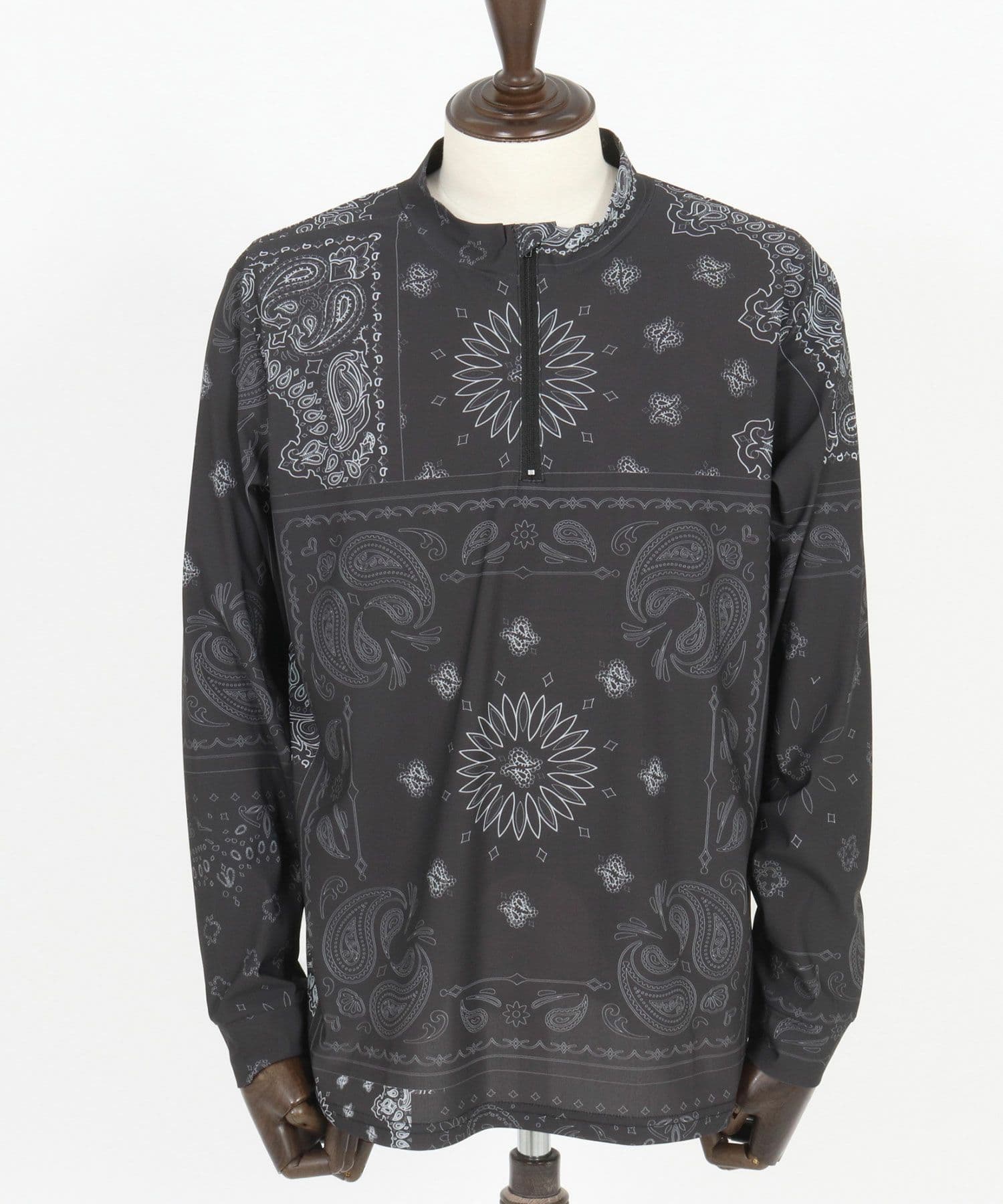 【Men's】ペイズリー柄ジップモックネックカットソー
