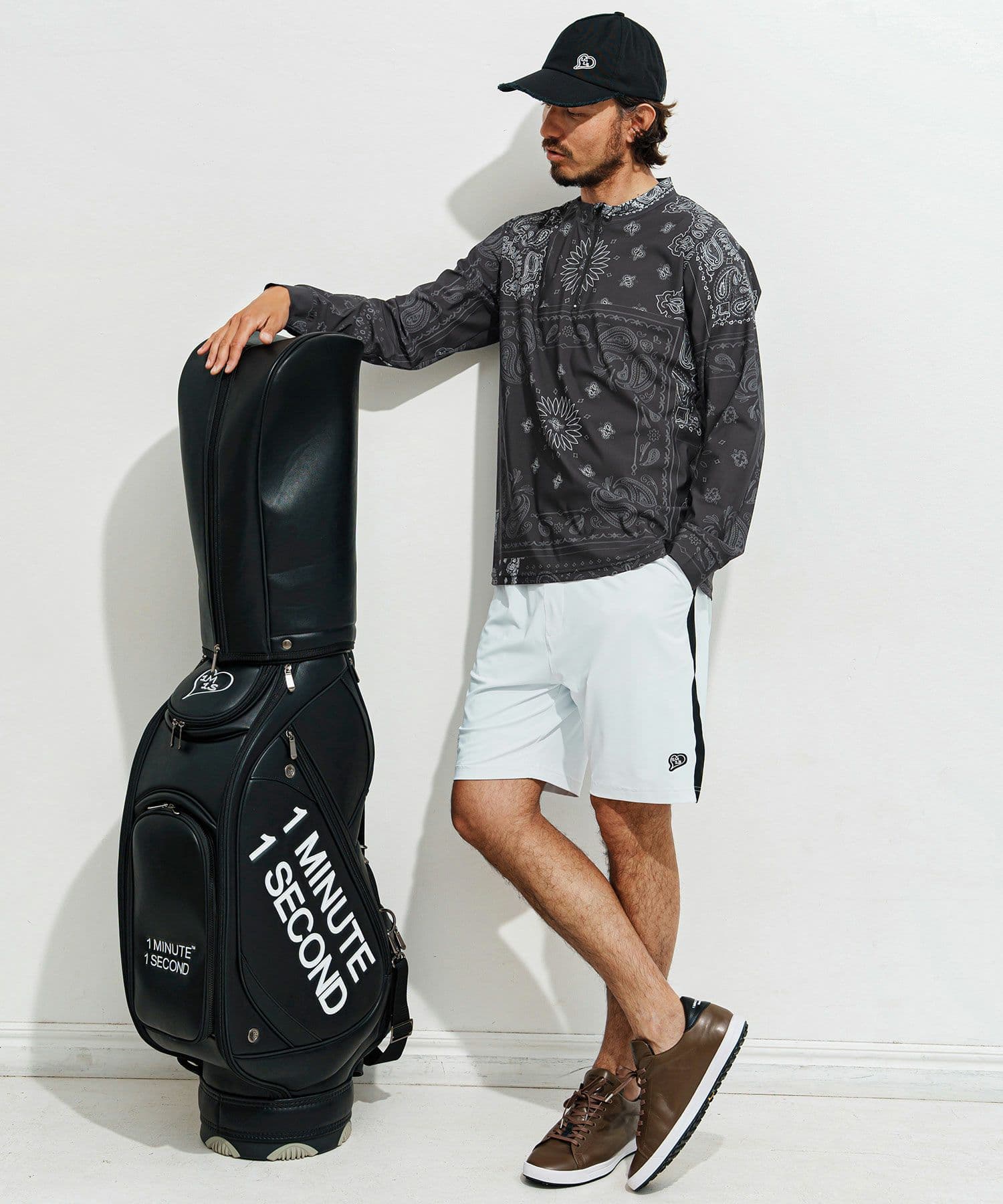 【Men's】ペイズリー柄ジップモックネックカットソー