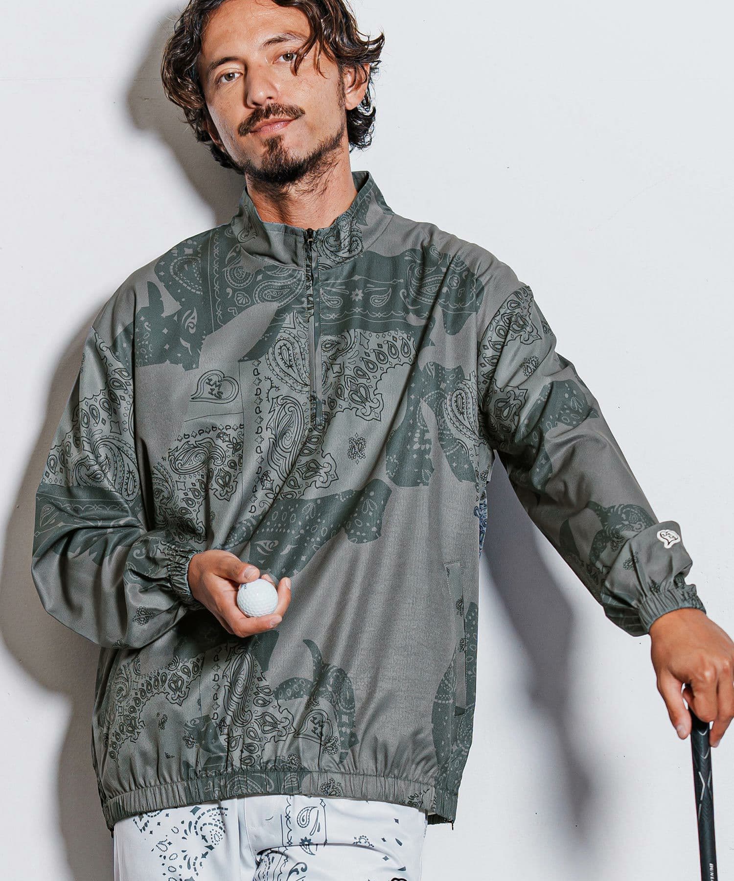 【Men's】カモフラージュペイズリー柄ハイネックジップブルゾン