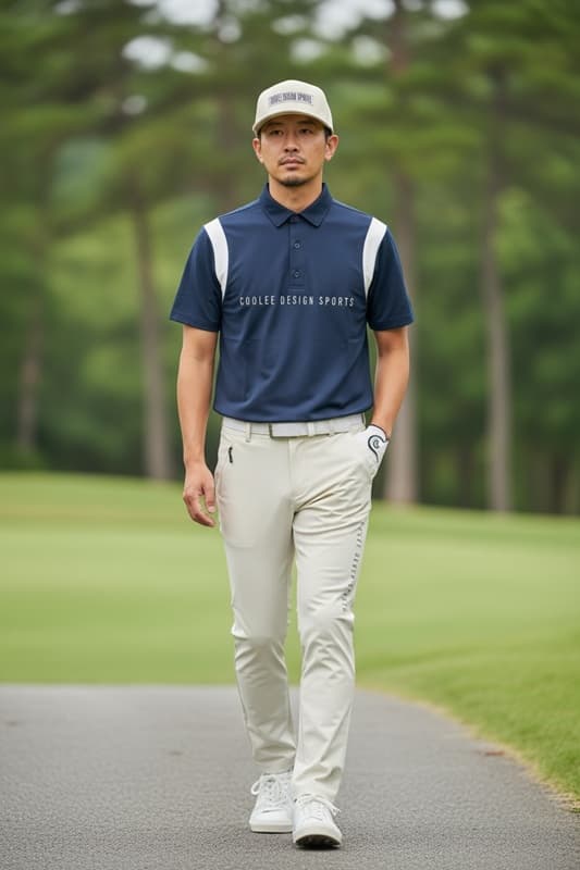 【Men's】【シンプルプリント】ゴルフ ポロシャツ メンズ ストレッチ ナイロン 吸汗速乾 半袖 ポロ