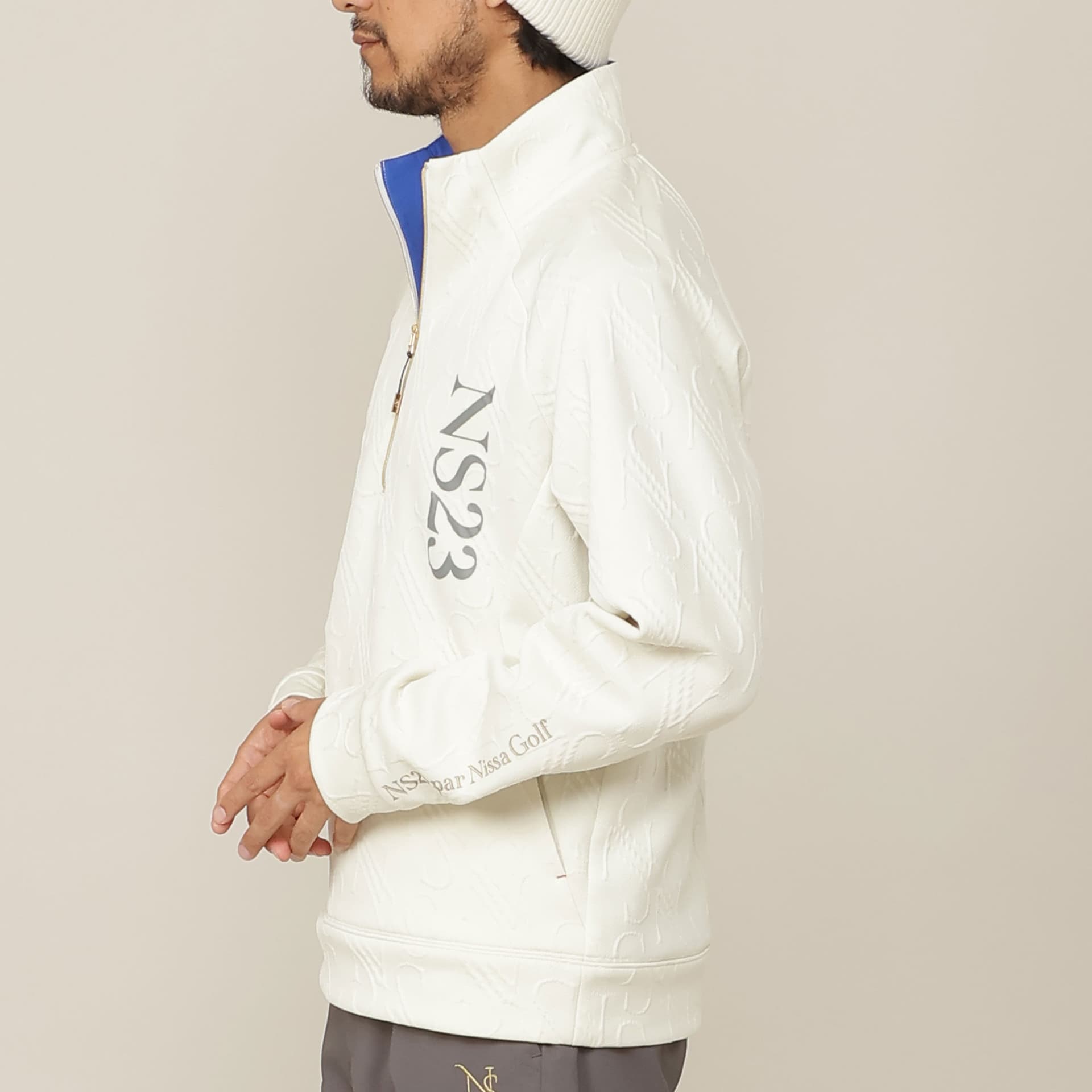【Men's】ジャカード ハーフZIPモックネック
