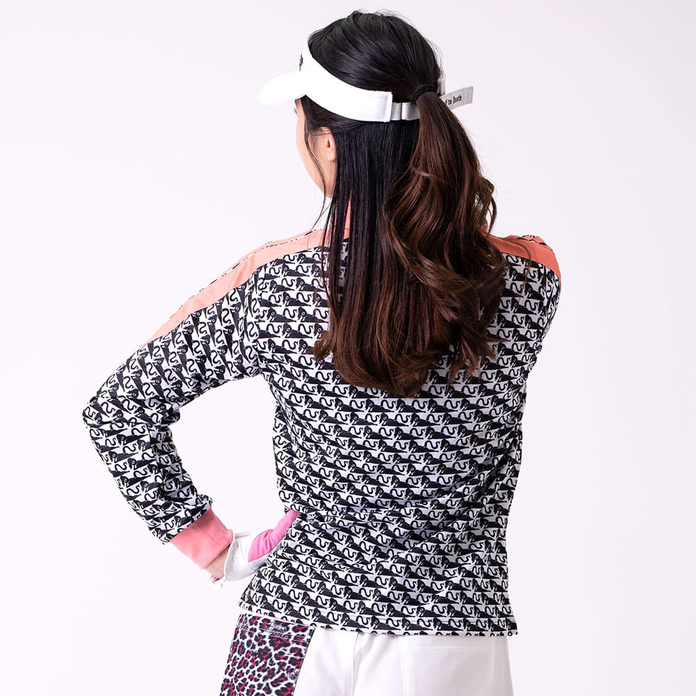 【Women's】アテラ総柄 長袖ポロ